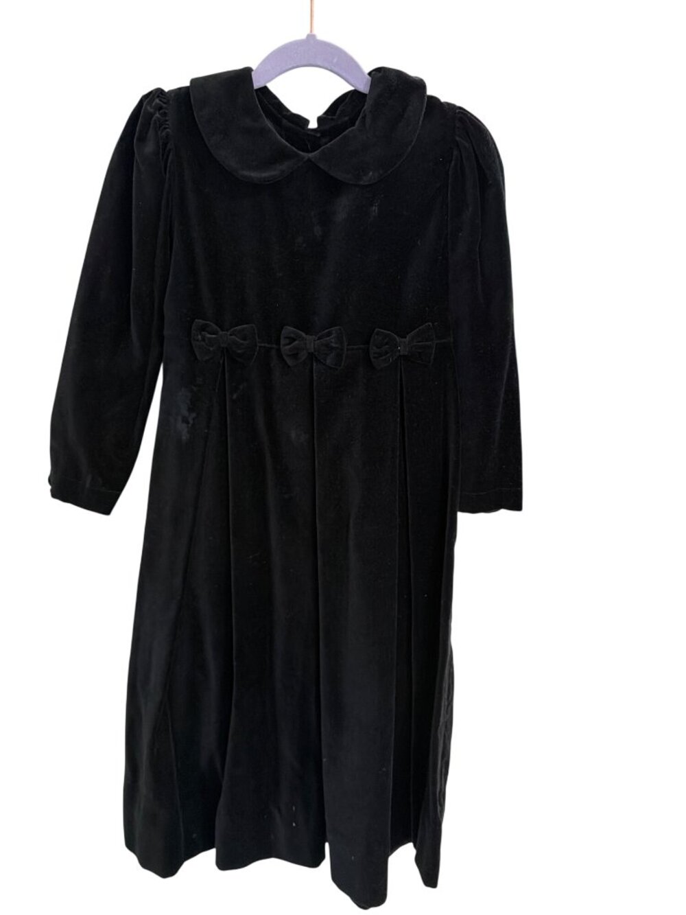Strasburg Black Velvet Long Sleeve Dress Girls 6 Peter Pan Collar & Bow Accents